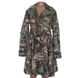 NEW PHILIPP PLEIN Women’s Rhinestone Camouflage Trench Coat Statement Piece